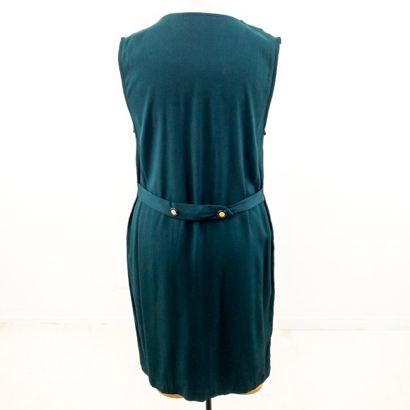 Vintage 80s 10 Button Down V-neck Dress Green - Picture 5 of 8